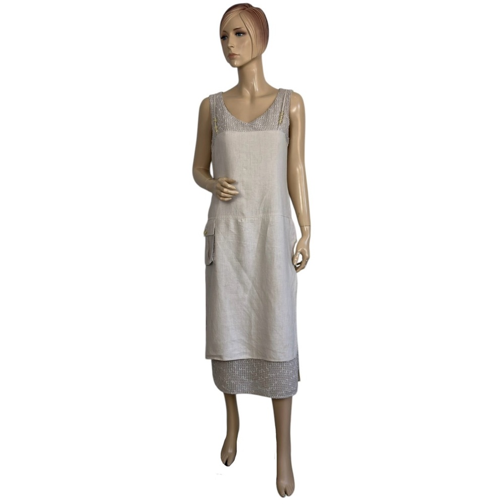 Carole Richard Natural Linen Sleeveless Midi Dress 42